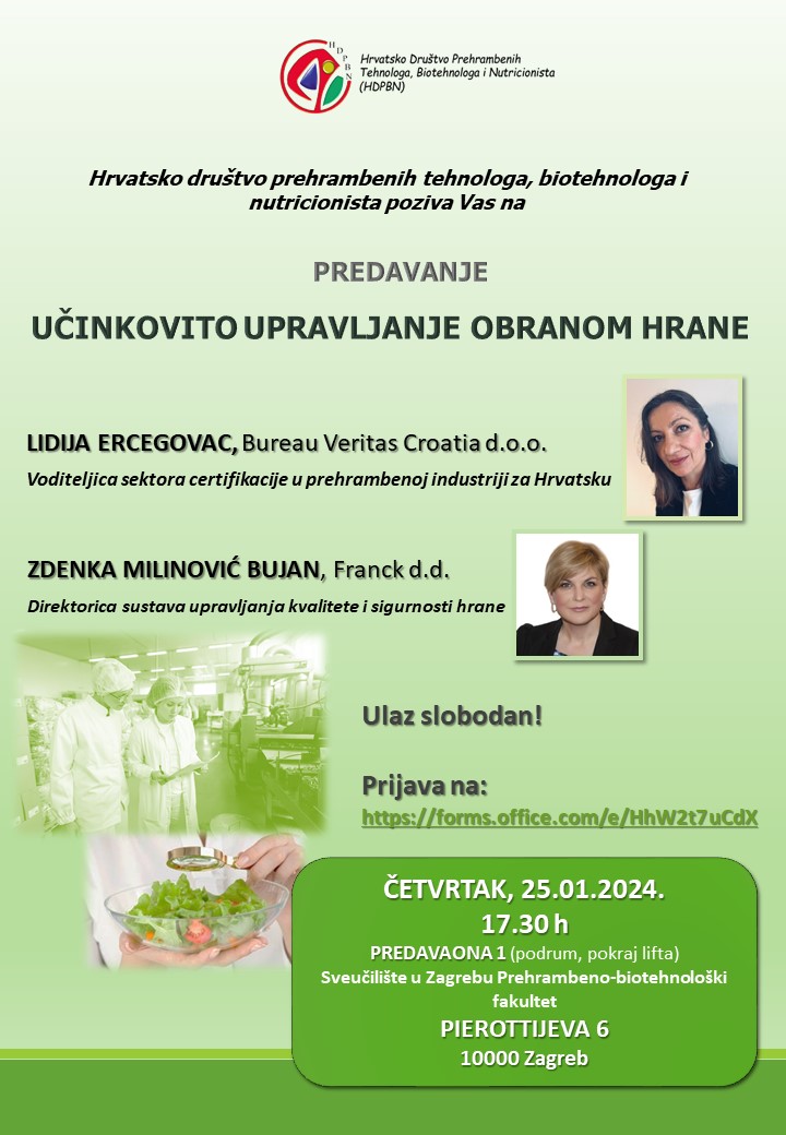 Predavanje: Učinkovito upravljanje obranom hrane